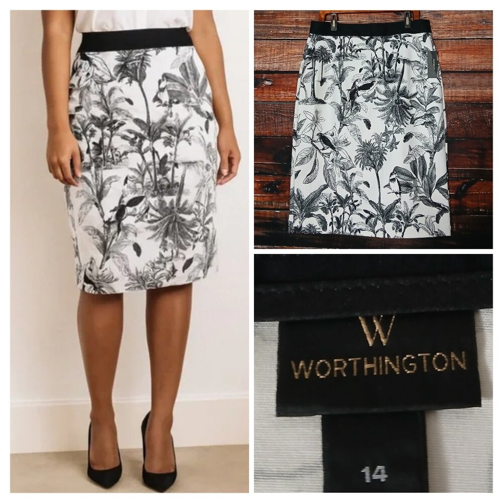 NWT Worthington Pencil Skirt 14 Tropical Tropicita Sketch
